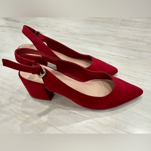 Aldo Red Suede Slingback Chunky Heels - Picture 3 of 7